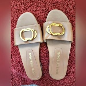 STUART WEITZMAN SOFT LEATHER CAICOS SLIPPERS WITH JEWEL APPLICATION